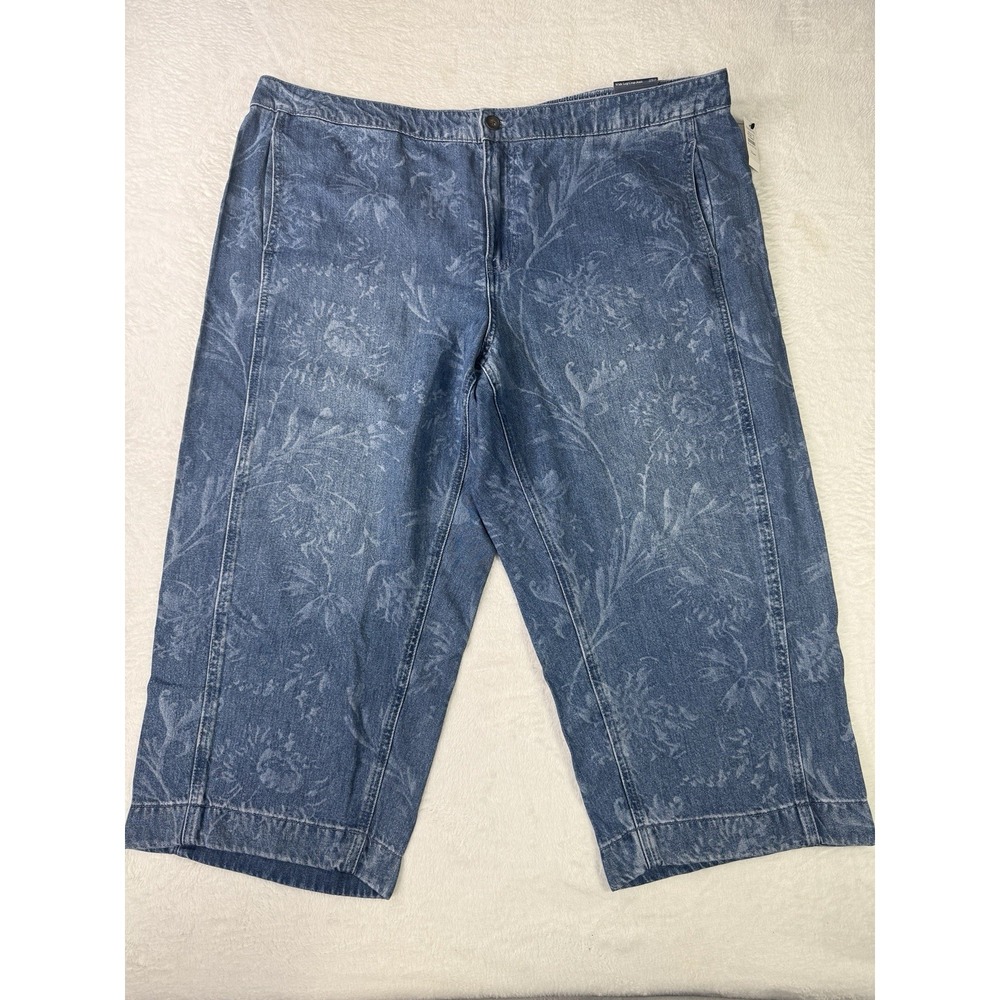 Talbots 22WP Petite Wide Leg Crop Stretch Denim Jeans Medium Wash Floral NWT 22W
